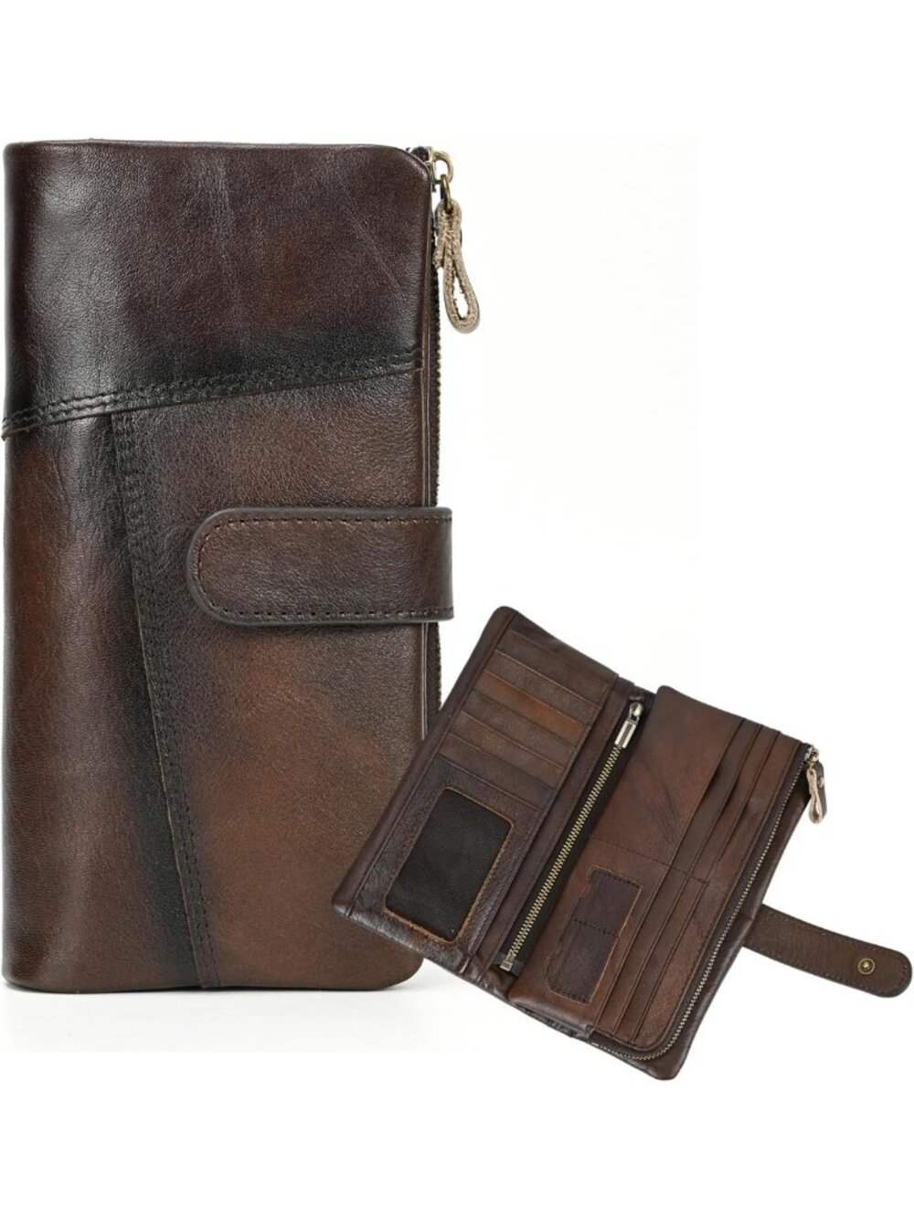 Vintage Bifold Leather Wallet for Men | RFID Blocking, Detachable Zipper Pocket